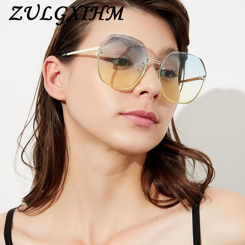 

Sunglasses Fashion Lady Sun Glasses 2021 Rimless Women Vintage Gradient Color Frame Classic Brand Designer Shades Oculos UV400