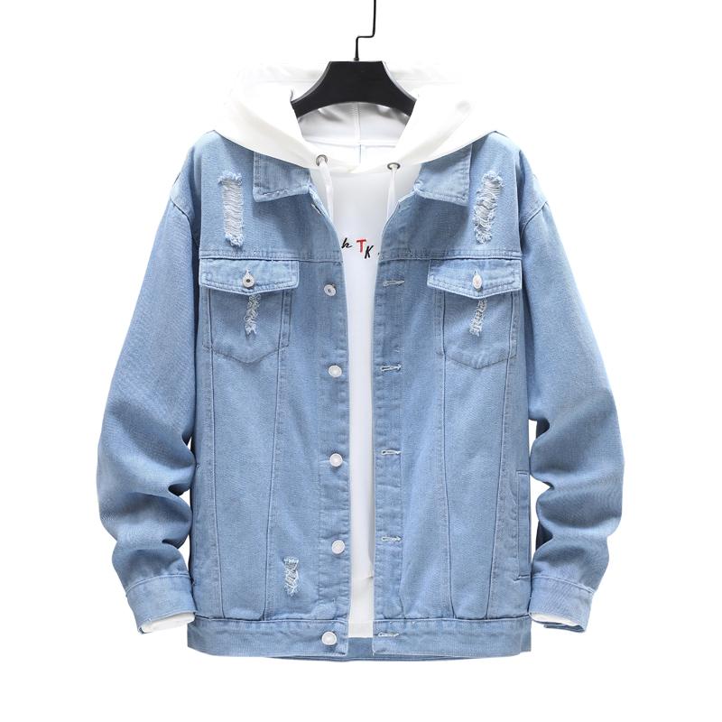 

Light Blue Men Fall Denim Jacket Casual Fashion Coat Single-Breasted Lapel Outerwear  M L XL XXL XXXL