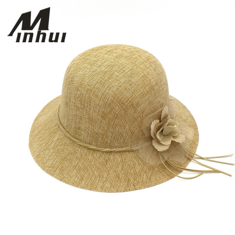 

Minhui Fashion Flowers Beach Hat Women Summer Cotton Linen Straw Hats Chapeu Women Sun Hat, Beige