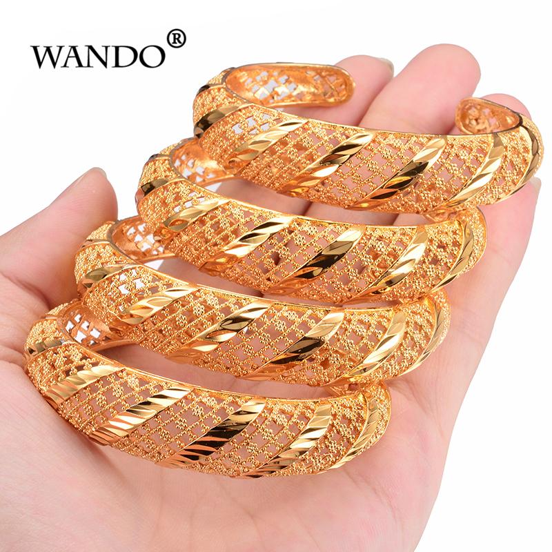 

WANDO 4pcs/lot African Bangles for Women's Gold Color Dubai Jewelry Ethiopian Bangle Arab Bracelets,Bridal Gift/Mom Present b145