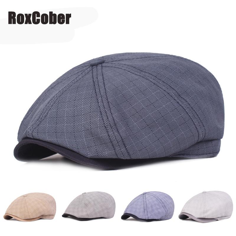 

RoxCober New Herringbone Plaid Newsboy Cap Men Women Octagonal Cap flat Fashion Chic Travel Flat Sun Hat Adjustable, Khaki