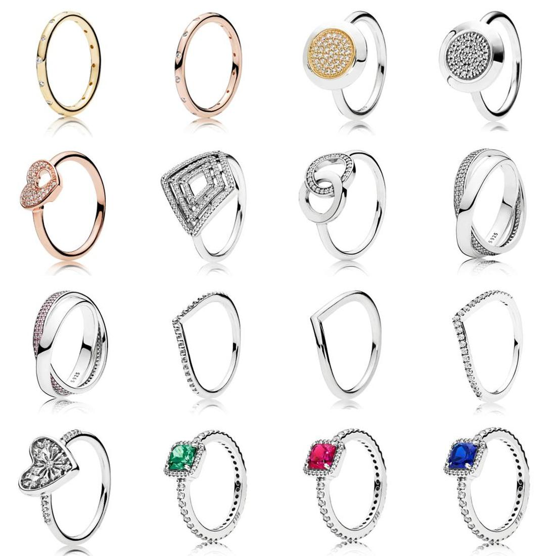 

Designer Jewelry 925 Silver Wedding Ring Bead fit Pandora Gemstone Classic Ring Bead Love Heart Blue Turquoise Cubic Zirconia Style Rings Bi