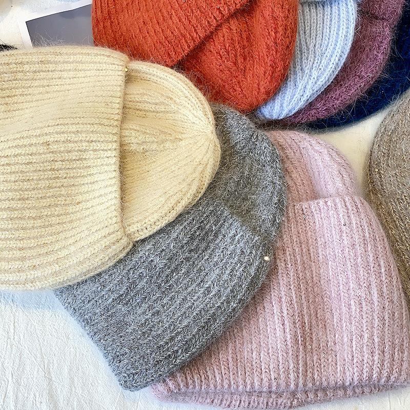 

Beanie/Skull Caps Female Hat Japanese Cute Angora Fur Knitted Net Red Korean Tide Autumn Winter Warm Woolen, Black