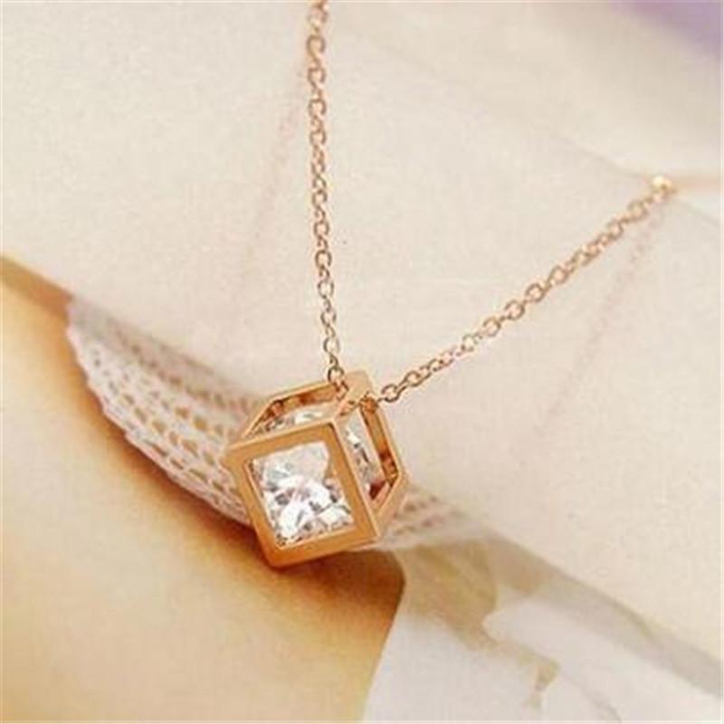 

New Arrival Crystal Zircon Pendant Necklace For Women Fashion Silver Color gold color Square Clavicle Necklace Wedding Jewelry