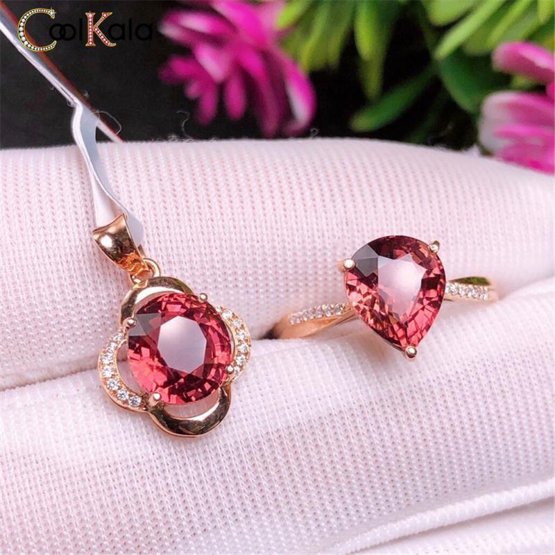 

Wedding Rings Coolkala Fashion And Exquisite Red Tourmaline Color Treasure Open Ring Female Rose Gold Pendant
