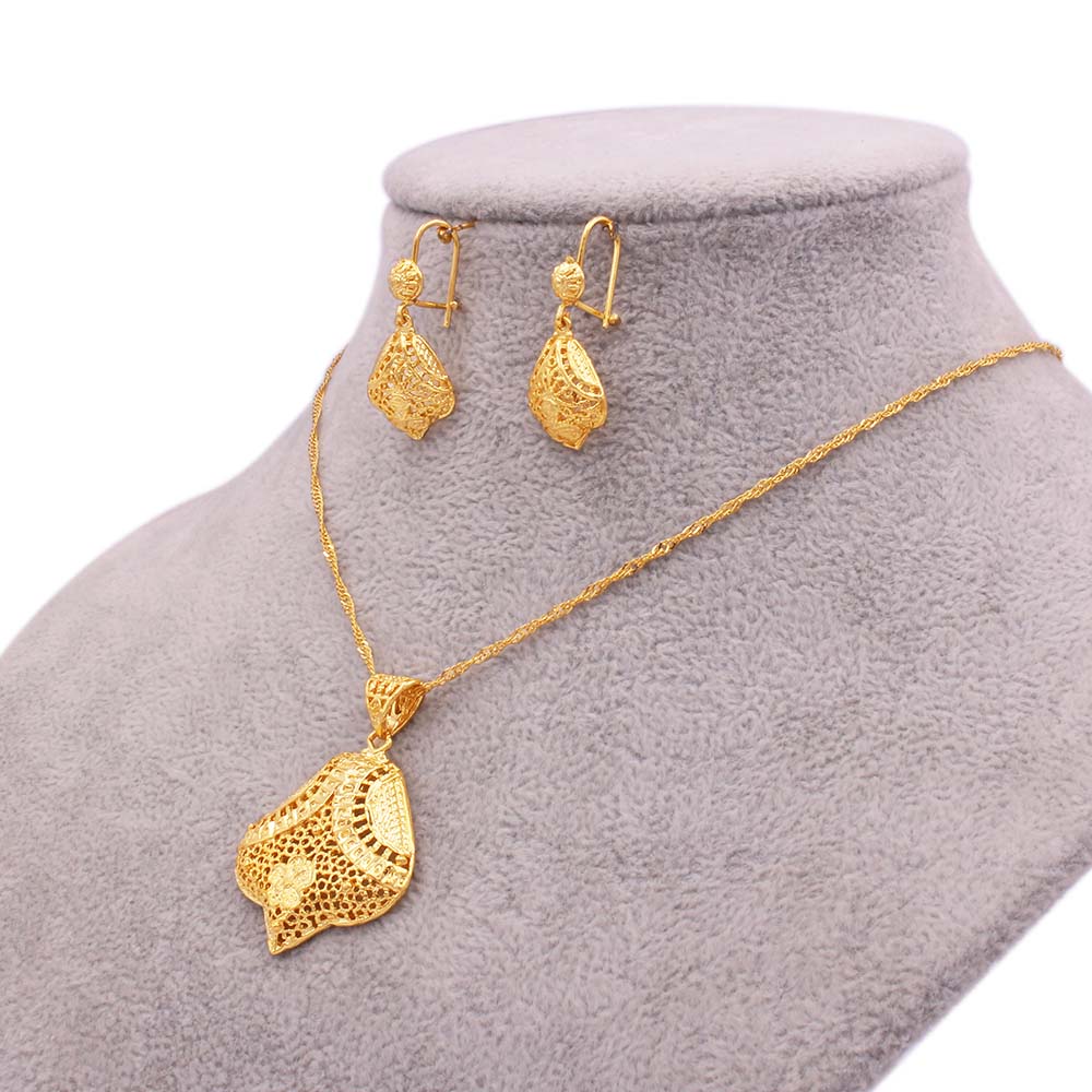 

Necklace earrings set 18K gold Color jewelry sets African women bridal Dubai wedding jewellery wife gifts party Ornaments, Golden