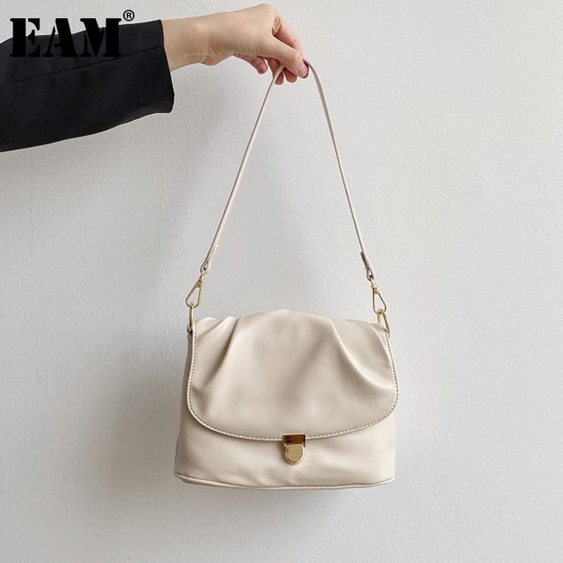 

[EAM] Women New Soft Wrinkled Handbag PU Leather Flap Personality All-match Crossbody Shoulder Bag Fashion Tide 2021 18A1496, Khaki