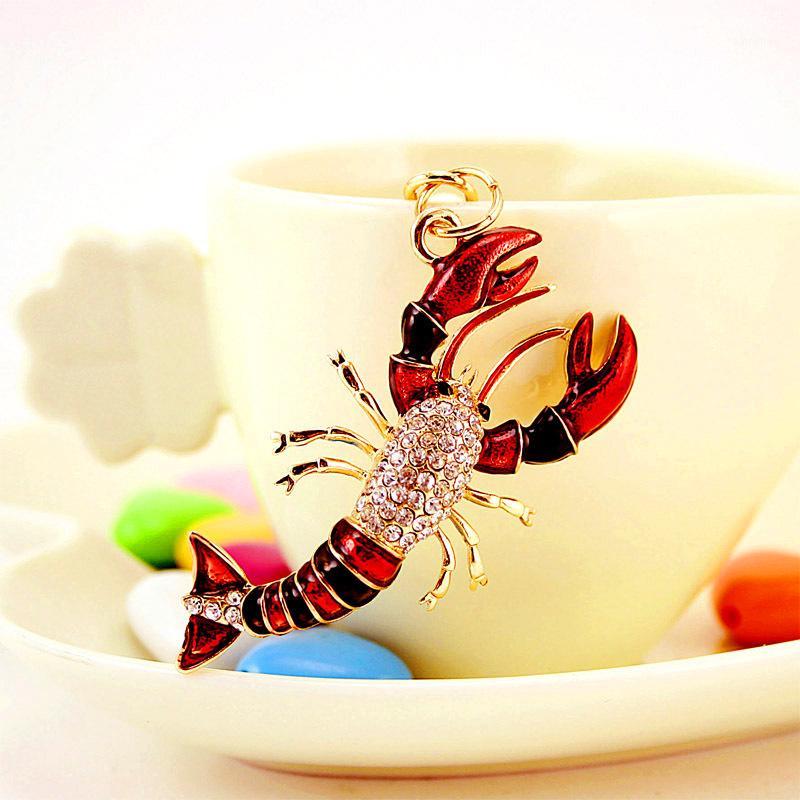 

XDPQQ cute Australian crayfish shape car key ring men's key ring metal rhinestone drip pendant small gift1