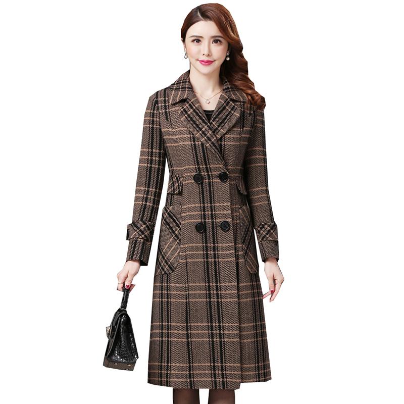 

Haute couture for women patterned wool coats 2020 autumn chckered jacket Korean fashion suits temperament long wool coat Thick, Lattice