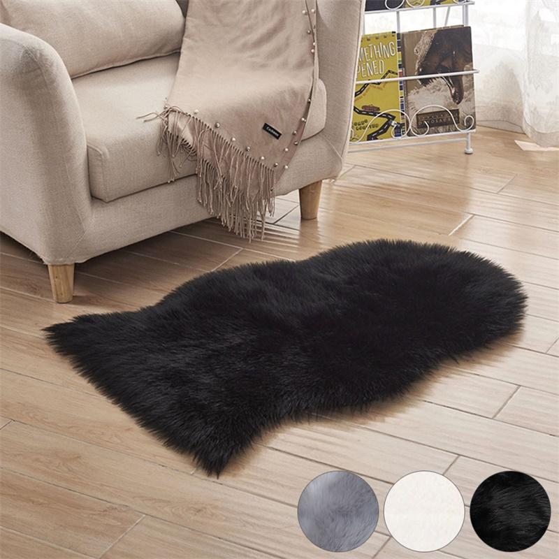 

Oval Round Soft Faux Fur Carpet Modern Living Room Rugs Long Plush Mat Furry Sheepskin Artificial Floor Carpet for Bedroom Decor, White