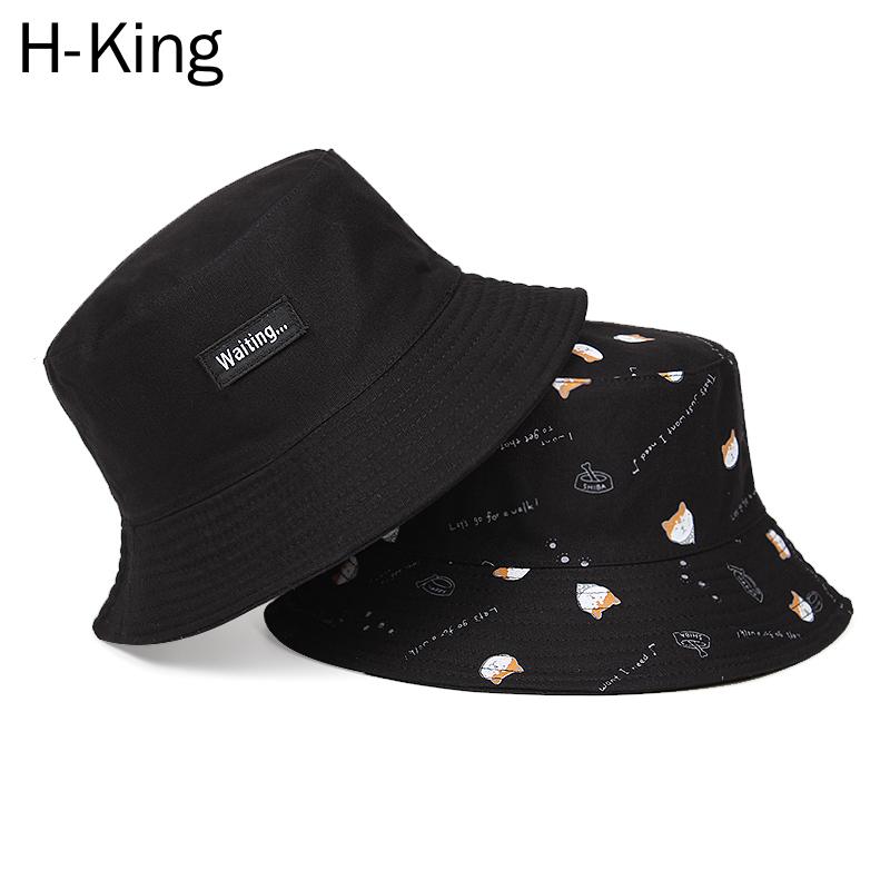 

H-King Panama Shiba Inu dog Print Bucket Hat Men Women Summer Bucket Cap Bob Hat Hip Hop Gorros Fishing Fisherman 2021 New, White