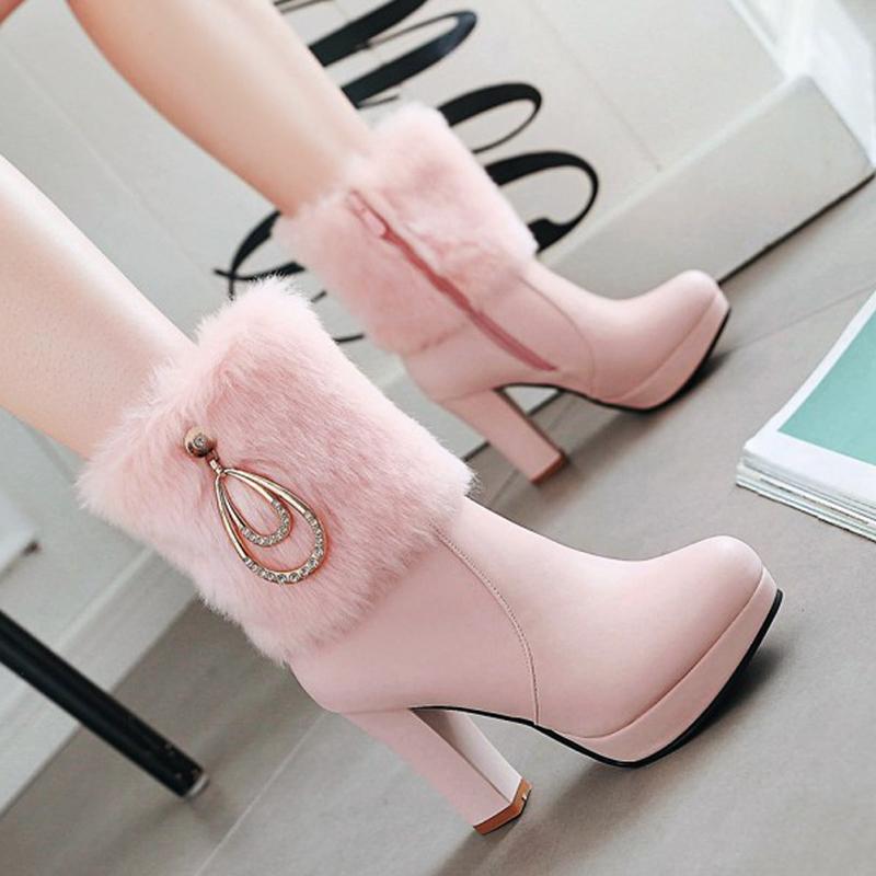 

2020 new waterproof platform thick with plush hairy wild boots female, Beige