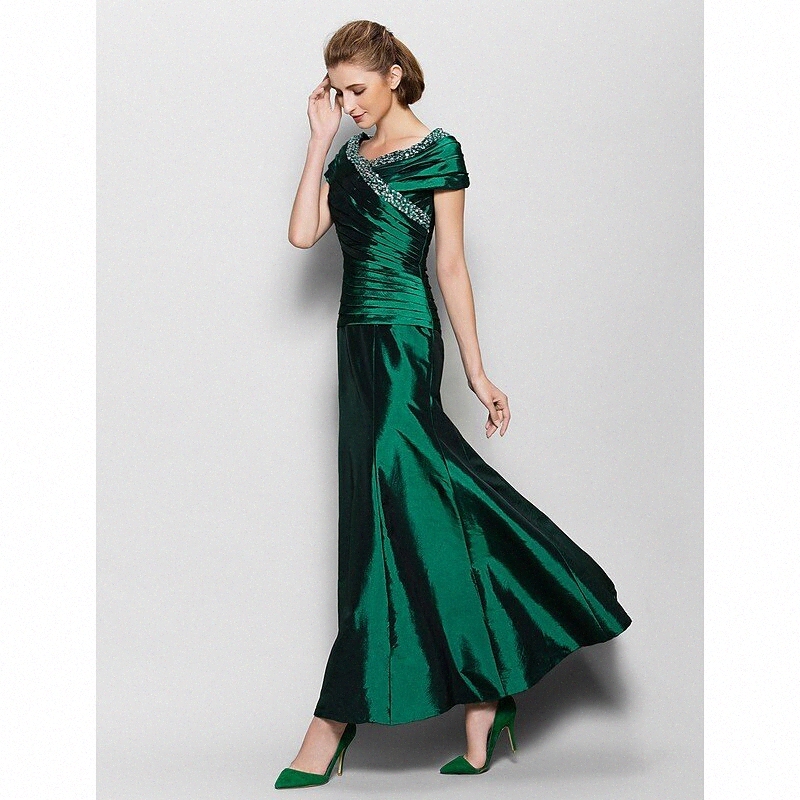 A-ligne Mère de la robe de la mariée Vintage Inspiré V tanière V tanière Longueur Taffeta Sleeve Sleeve avec Perles Drapé Drapé 2022 B3zy #