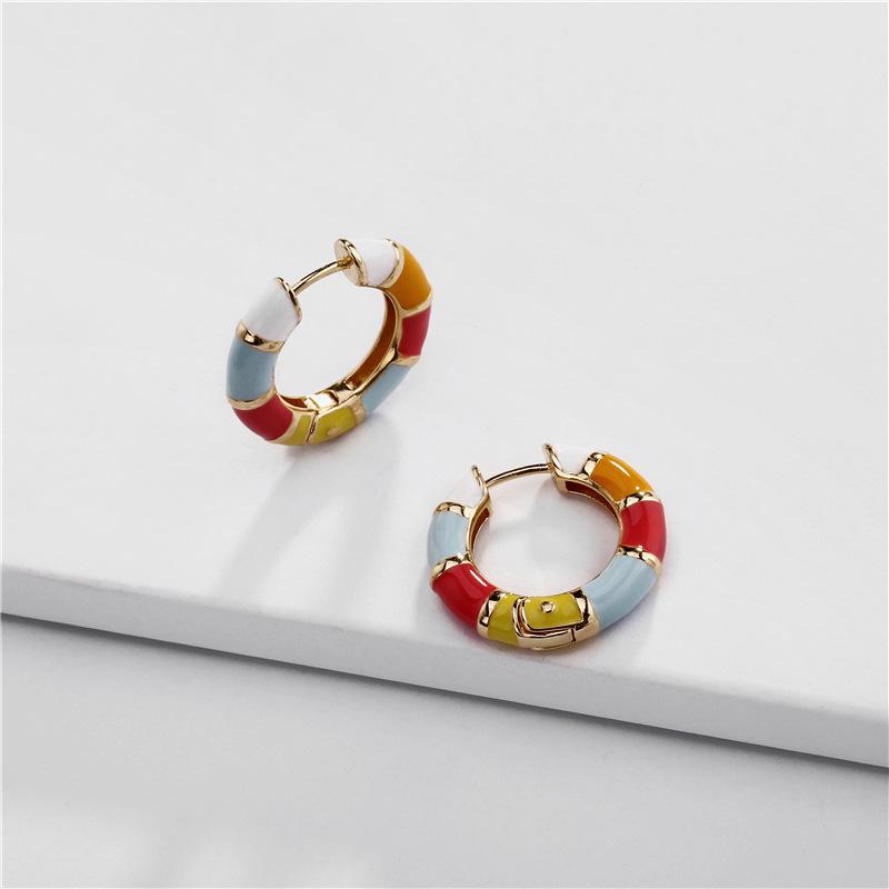 

Fashion Jewelry Gold Color Copper Mini Enamel Hoop Earrings Trendy Huggie Earrings for Women