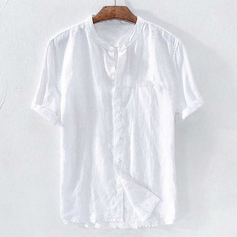 Men's Shirt Solid Colored Collar Standing Collar Office / Career Causal Patchwork Short Sleeve Tops Cotton Basic Casual Daily Chinoiserie Bl