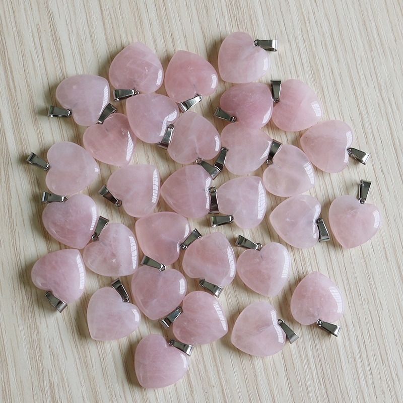 

Fubaoying Charm Natural Heart Stone Pendant 30pcs/lot Pink Quartz Crystal Fashion Accessories 20mm Hot Sell For Jewelry Making 201013