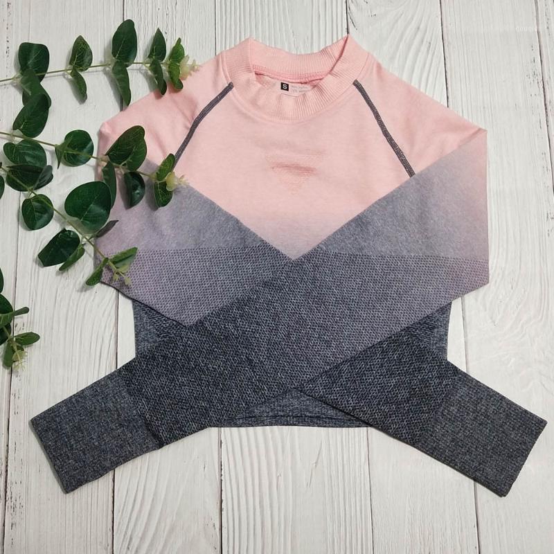 

Seamless Yoga Top Long Sleeve Workout Tops for Women Fitness Vital Gym Crop Sports Top Athletic Gym Shirt Woman Short Active XN1, Grey white shirts