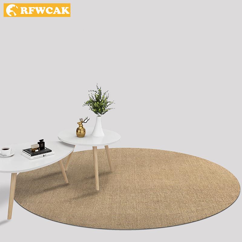 

Modern Simple Round Sisal Carpet Living Room Bedroom Study Coffee Table Decoration Straw Linen Nordic Ins Oval Jute Wheel, Brown