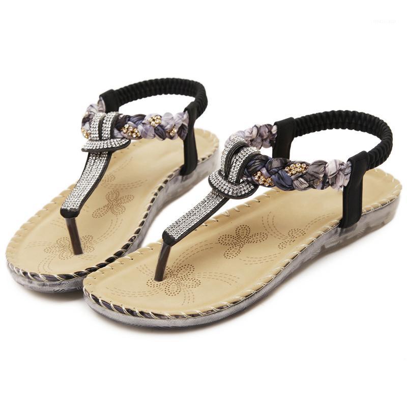 

Women Bohemia 2020 Woman Sandals Print Women's Fashion Beach Rhinestone T-tied Flip Flops Ladies Shoes Female Flats Plus Size1, Apricot