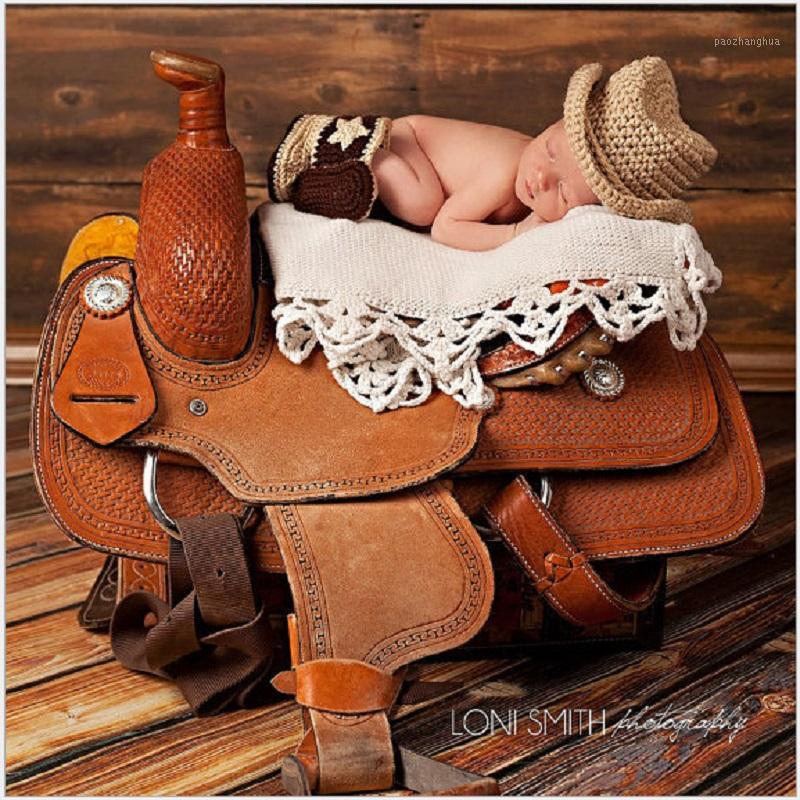 

New born Baby Boy Cowboy Style Handmade Crochet Photography Outfits Props Infant Baby Beanies Photo Shoot Props Costume Costume1, Brown