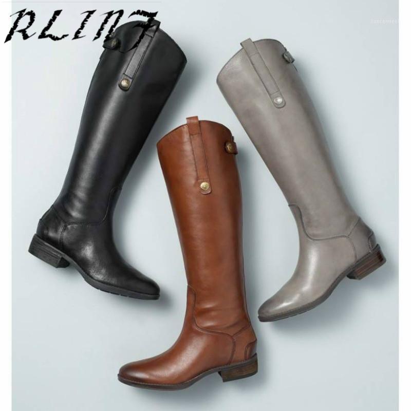 

RLINF Leather Knee High Boots Autumn Winter Long Tube Female Boots1, Black