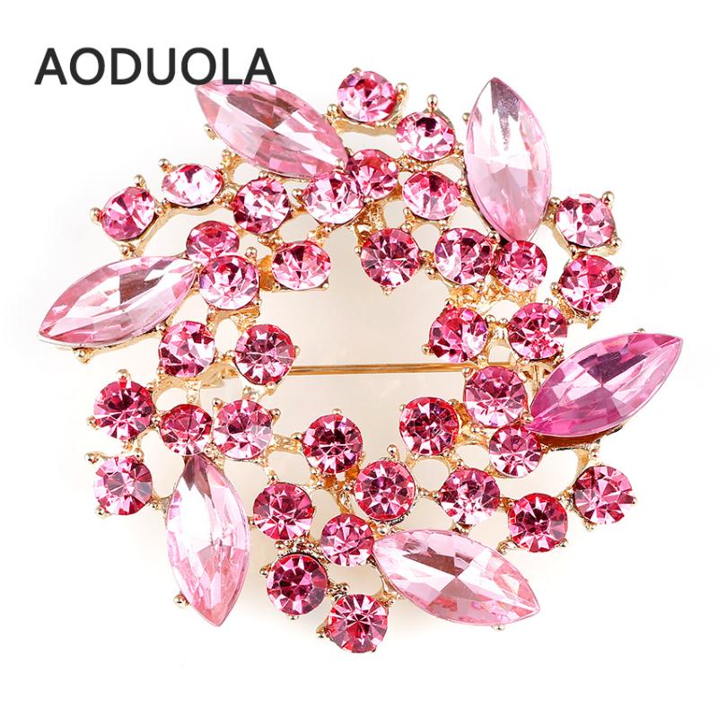 

Classic Acrylic Round flower Brooches Collar Accessories Coral Brooch pin for Women Multi Color Rhinestone Gold Color Jewelry
