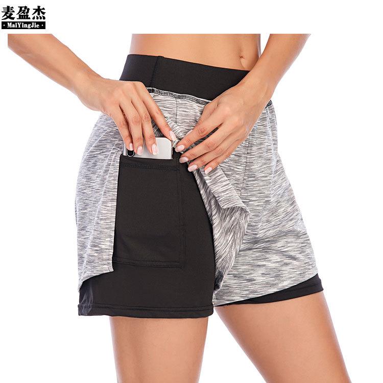 

Shorts Female New Style 2020 Amazon Sports Shorts Female Quick-Drying Breathable Double Layer Lining Anti-Exposure Yoga, Purple black color pattern yang 19
