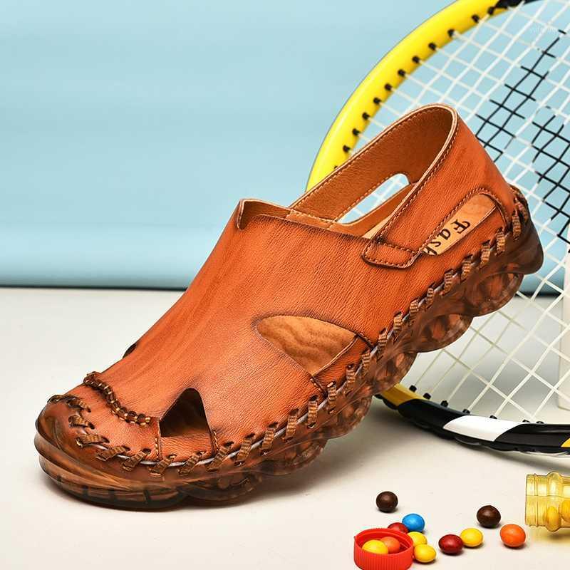 

2020 Summer New Men Leather Sandals Luxury Original Men Fashion Shoes Outdoor High Quality Vintage Handmade Shoes Zapatos Hombre1, Black