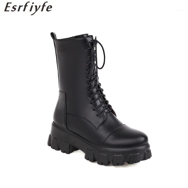 

ESRFIYFE Platform Women Short Boots Wedge Heel Fashion Lace Up Ladies Chunky Shoes Black 2020 New Fall Spring Great Quality1, Beige