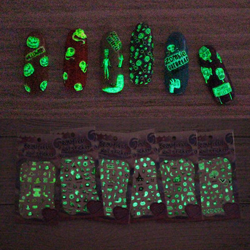 

Luminous Halloween Nail Art Sticker Pumpkin Spider For Nail Sticker 3D Tips Decorations Manicure Tips, Sn084