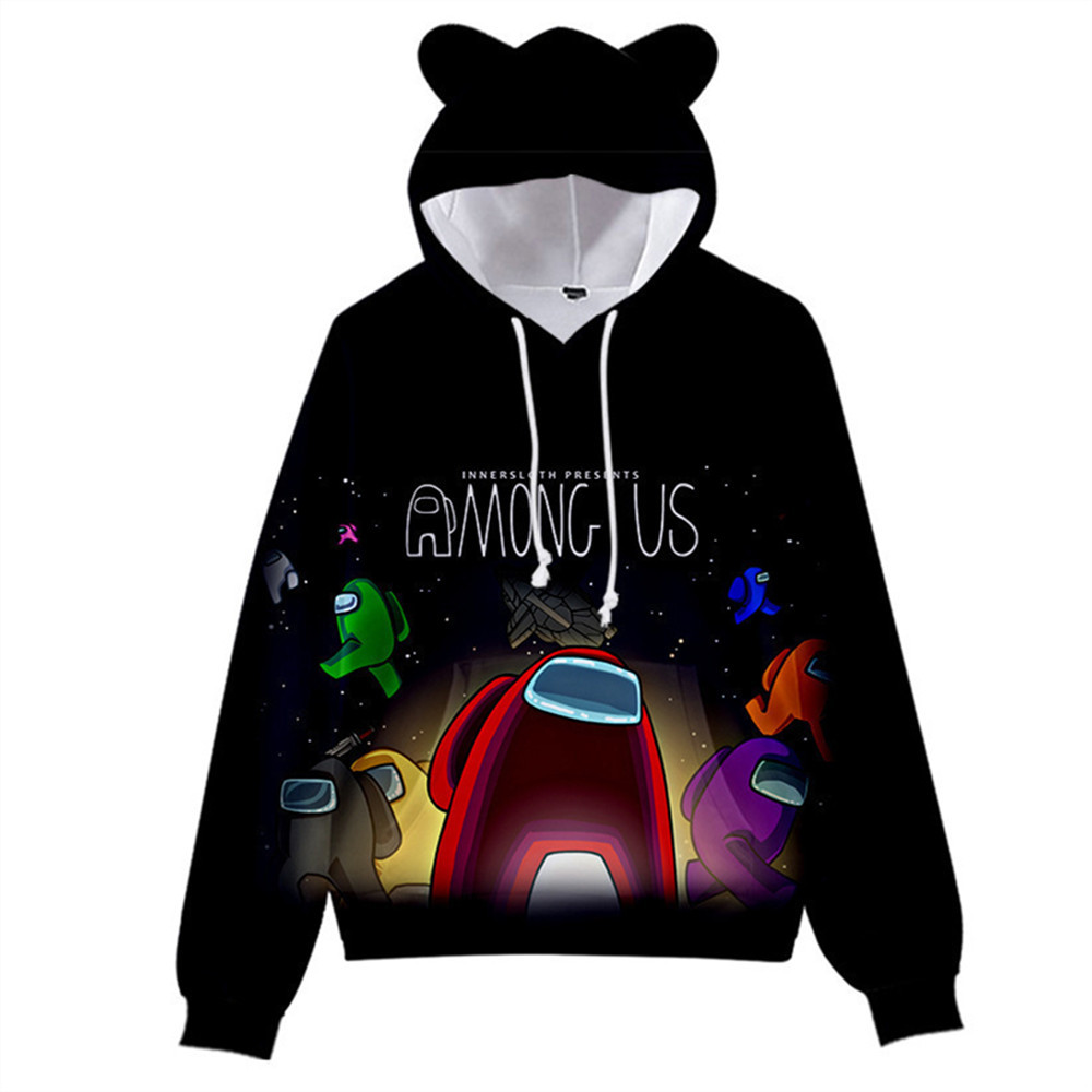 

Cute Cat Ears Hoodies Cartoon Sweatshirt Boy Girl Winter Warm Hoodie Harajuku Fashion Casual Pullover Among Us Clothing, 3d