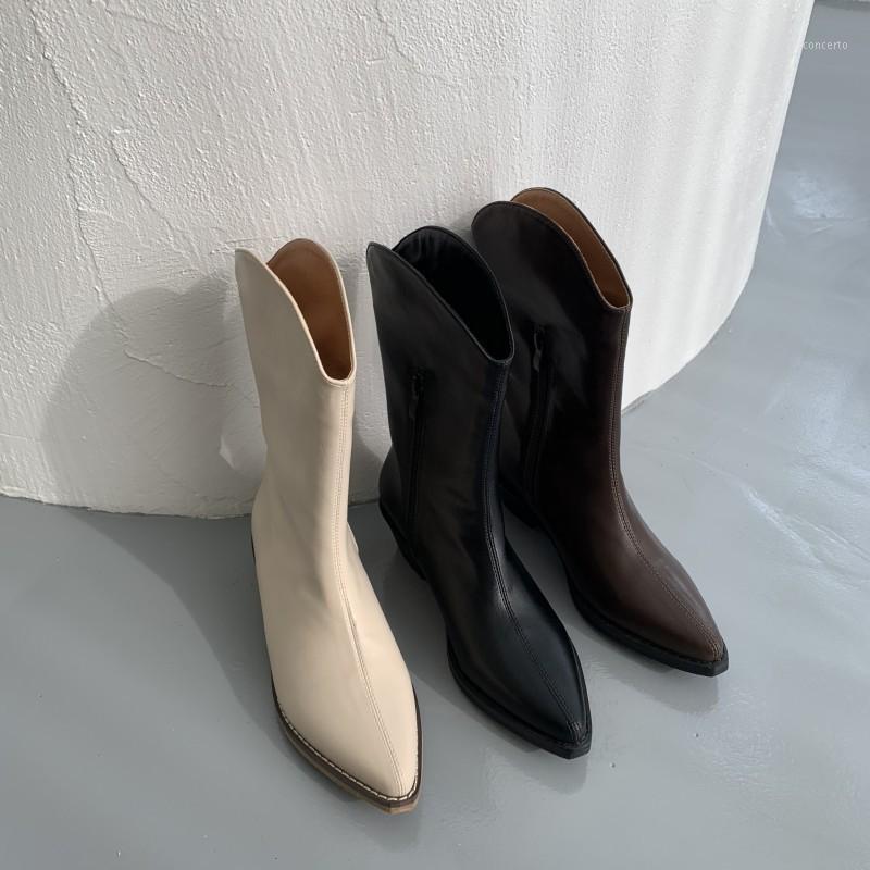 

2020 Korean autumn winter new fashion thick heel medium heel pointed ChElSEY riding slim mid boot1, Black