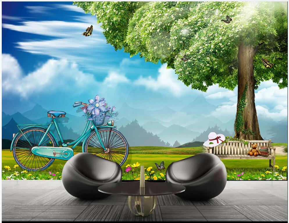 

3d wallpaper custom photo Fresh blue sky and white clouds big tree living room home decor 3d wall murals wallpaper for walls 3 d, Non-woven wallpaper