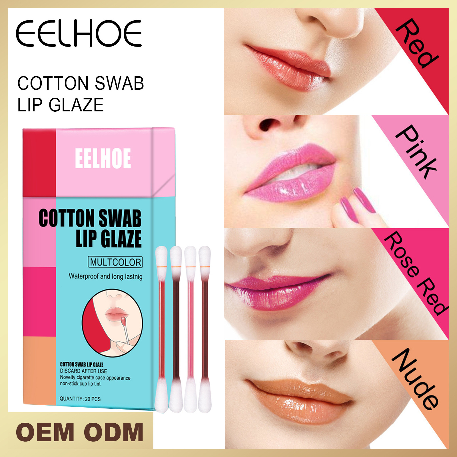Free freight EELHOE OEM ODM Cotton Swab Lip Gloss Lipstick Cigarette Case Cute Tubes 20pcs Each Box Velvet Matte Waterproof Long Lasting Non-stic-image-749080148