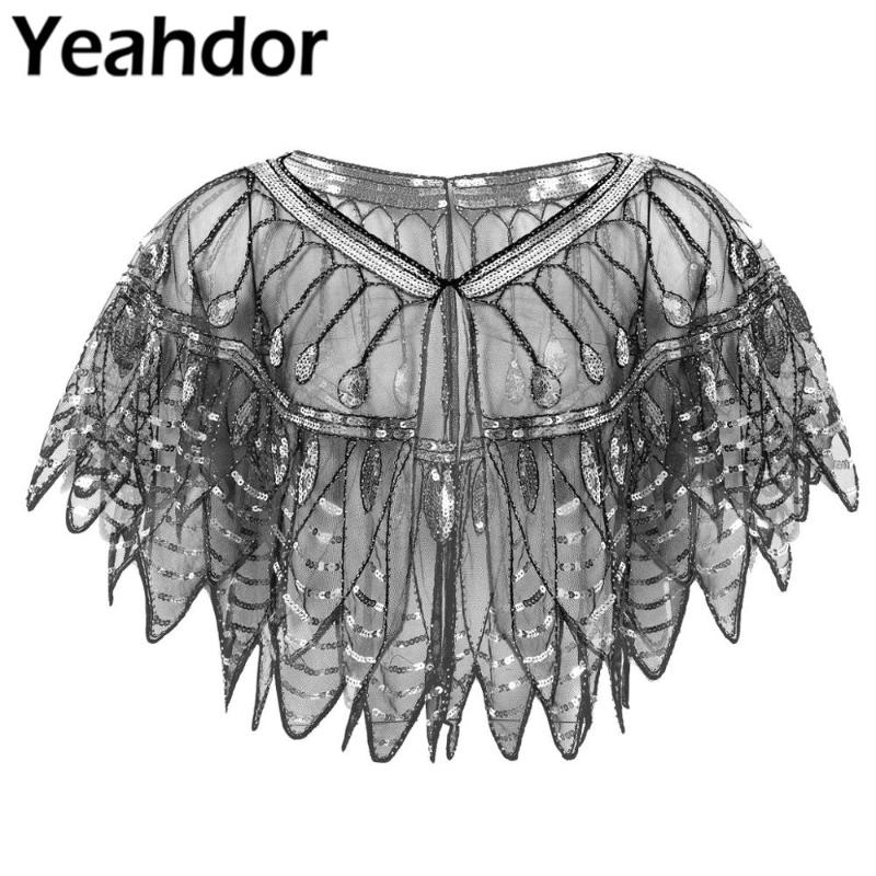

Scarves Womens Mesh See Through 1920s Retro Bolero Sequin Beaded Evening Shawl Wraps Flapper For Woman Banquet Party Dress Cape Cover Up