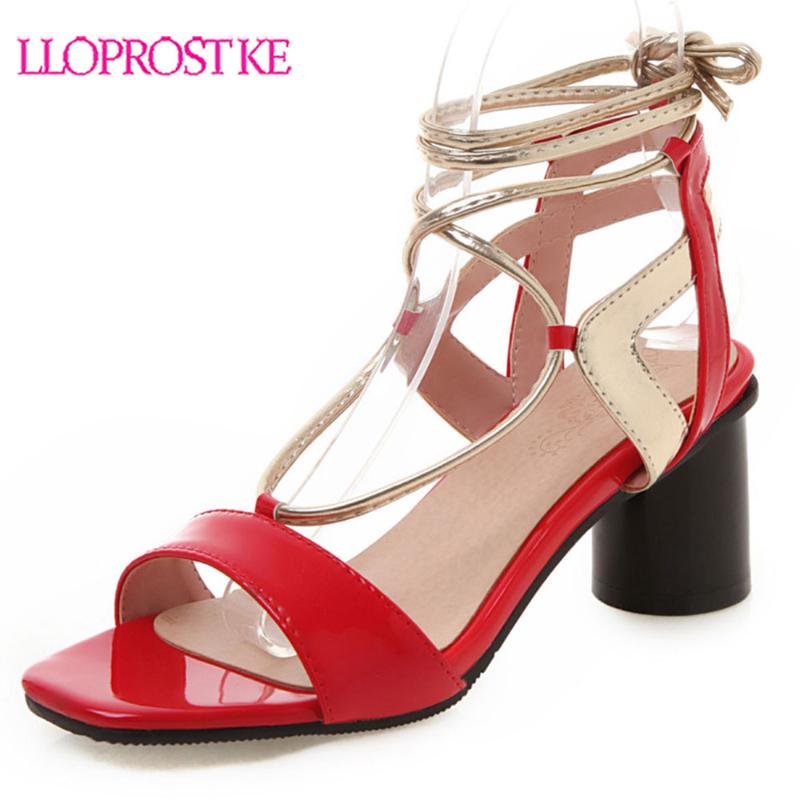 

Lloprost ke large size 31-43 new summer sandals women ankle strap thick high heels shoes mixed colors ladies shoes women sandals, Red