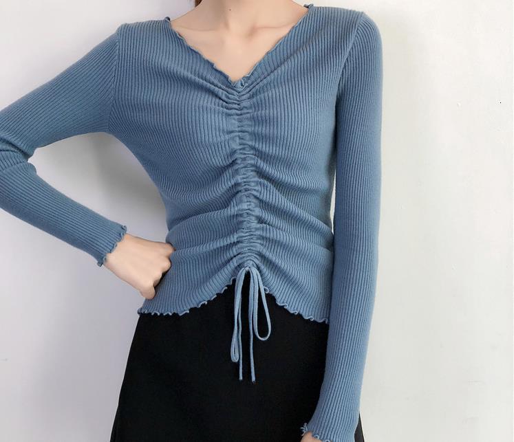 

Shirt Autumn Winter Pullover Women with Long Sleeves Fine Knitted O7mn, Sky blue.