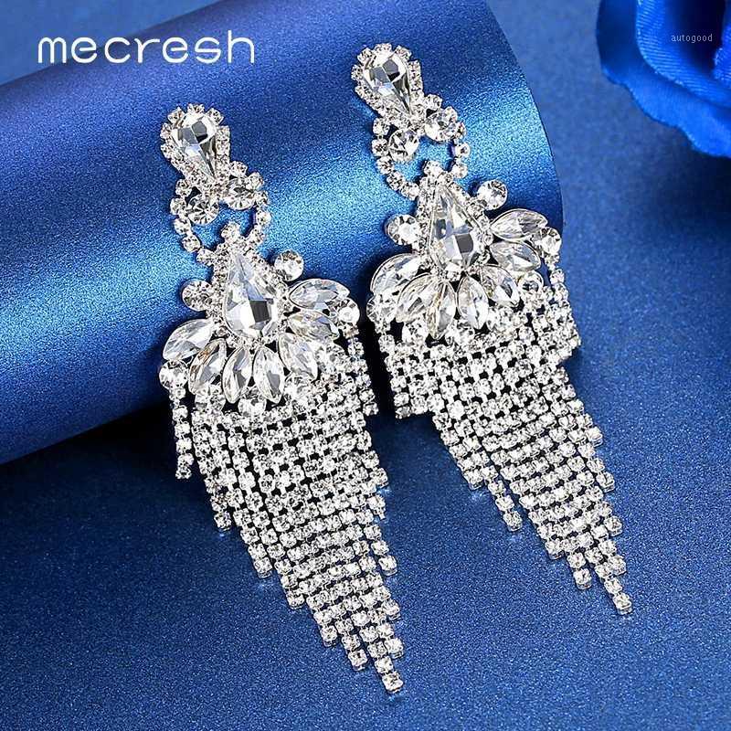 

Dangle & Chandelier Mecresh Crystal Rhinestone Wedding Drop Earrings For Women Statement Silver Color Bridal Big Long Fringe Tassel MEH16421