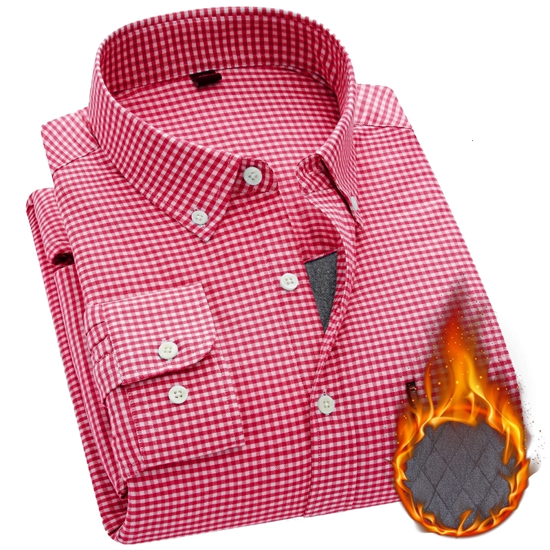 

2021 New Brand Long Sleeve Plus Veet Thick 100% Cotton Oxford Plaid Winter Warm Casual Business Cashmere Slim Shirt Xqb5, 2llk-tf-t0m13-06