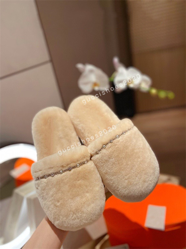 

Cheaper Newly autumn winter womens slippers metal chain all inclusive wool slipper for women grey outer wear plus big szie Muller half drag shoes size35-40, 02