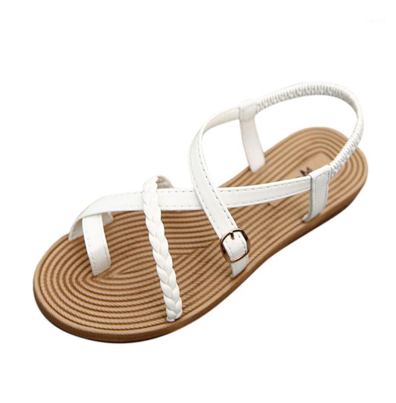 

Sandals Women Summer Shoes Women's Flat Bottom Roman Sandals Flat Belt Buckle Cross Straps Clip Toe Beach Shoes#3211, Wh
