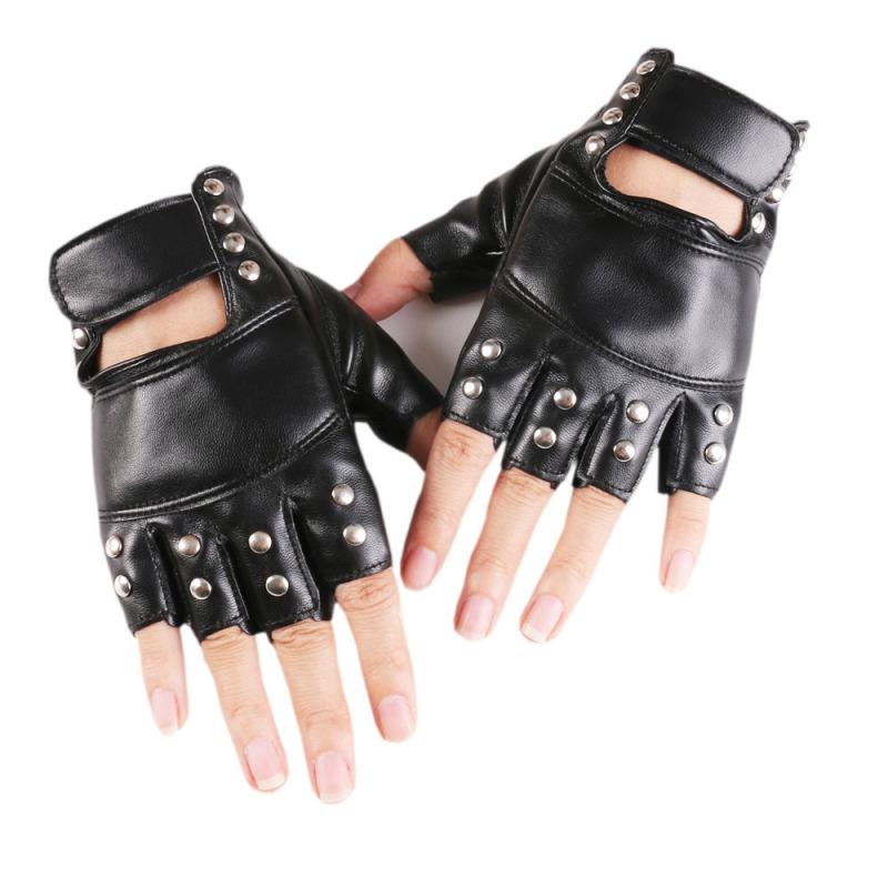 

Five Fingers Gloves Women Rivet Stage Performance Punk Sexy Half Finger Leather Nightclub Queen Female Personality Hip Hop Dance