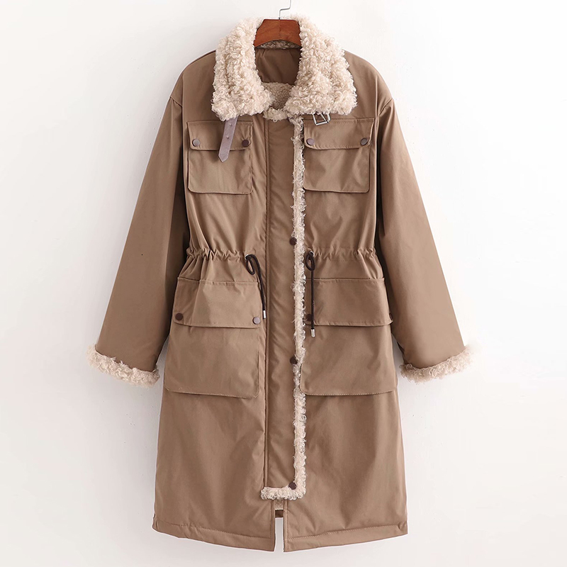 

2021 New Winter Women Jacket Thick Warm Long Parkas Solid Turn Down Collar Parka Female Adjustable Waist Cold Outwear F90k, Red