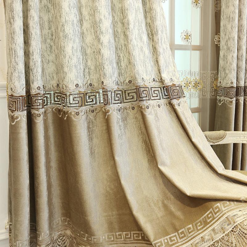 

Chinese Luxury Fret Embroidered Curtains For Living Room Coffee Stitching Window Treatments Blackout Curtain for Bedroom M017-40, Thin tulle