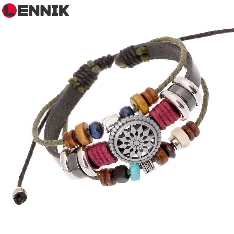 

LENNIK Vintage Multi-layer Leather Charm Bracelets Bohemia Men Women Fashion Casual Wristband Hand Woven Bangles Jewelry A67