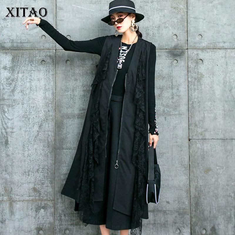 

XITAO Patchwork Ruffles Zipper Vest Women 2020 Autumn Casual Fashion New Style Temperament All match V Neck Women Clothes ZP2908, Inner zp2908