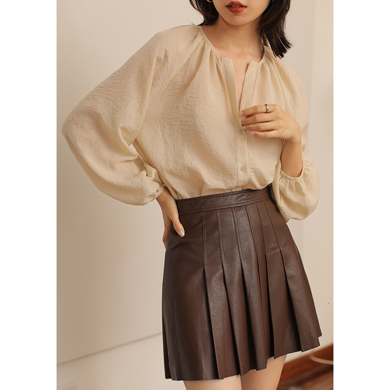 

New Spring and autumn Korean version of high-waisted washing fine-waisted plutonium leather a word skirt plied woman DDAG, Navy