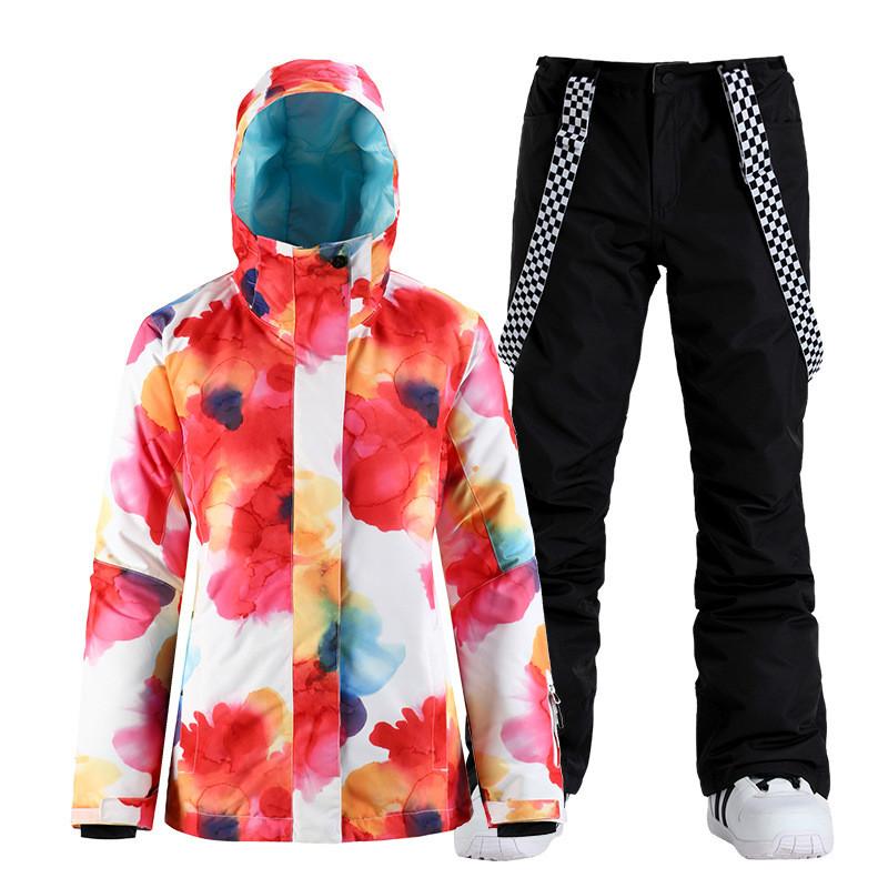 

New Ski Suit Women's Winter Outdoor Mountaineering Warm Windproof Waterproof Veneer Double Board Snow Coat+Trousers 913, White trousers