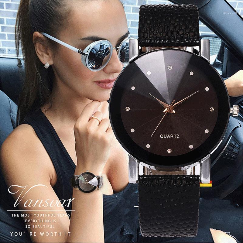 

Wristwatches Vansvar Women's Casual Quartz Leather Band V Strap Watch Analog Wrist S Fashion Ladies Reloj Femenino 2021Jan1