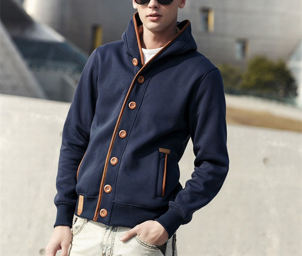 

Solid color European and American sweater coat men's fashion Hoodie, Black
